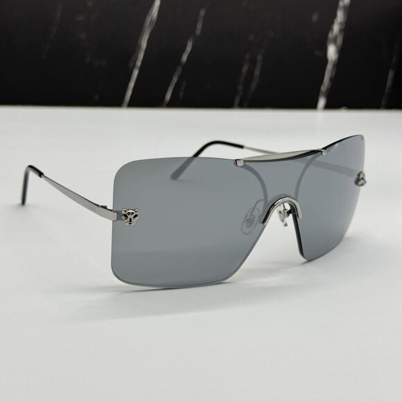 NEW CARTIER CT0023S 001 WOMEN SILVER SHIELD SUNGLASSES CARTIER CT0023S 001